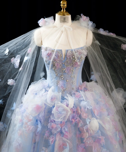 Gorgeous Strapless Ball Gown Tulle Long Prom Dresses Cute Sleeveless Quinceanera Dresses Sweet 16 Dresses DP3717