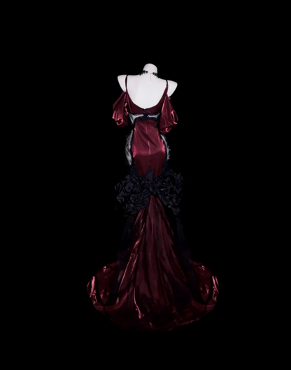 Elegant Spaghetti Strap Mermaid Long Prom Dresses Satin Burgundy Evening Dresses DP3719