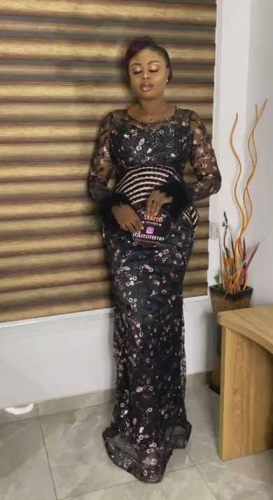 Elegant Jewel Sheath Long Evening Dresses Tulle Sequins Black Mother of the Bride Dress DP3721