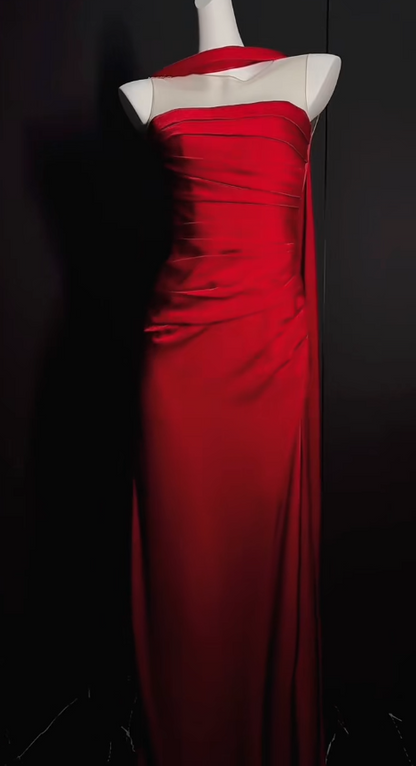 Elegant Jewel Sheath Long Prom Dresses Satin Burgundy Evening Dresses Sleeveless Formal Dresses DP3724