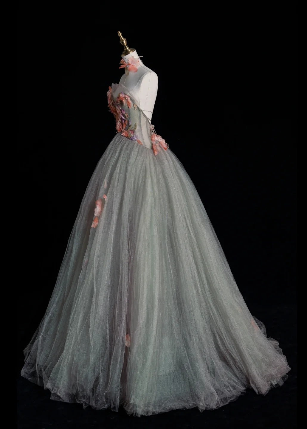 Cute Strapless A-line Long Prom Dresses Tulle Light Green Evening Dresses Sweet 16 Dress DP3729