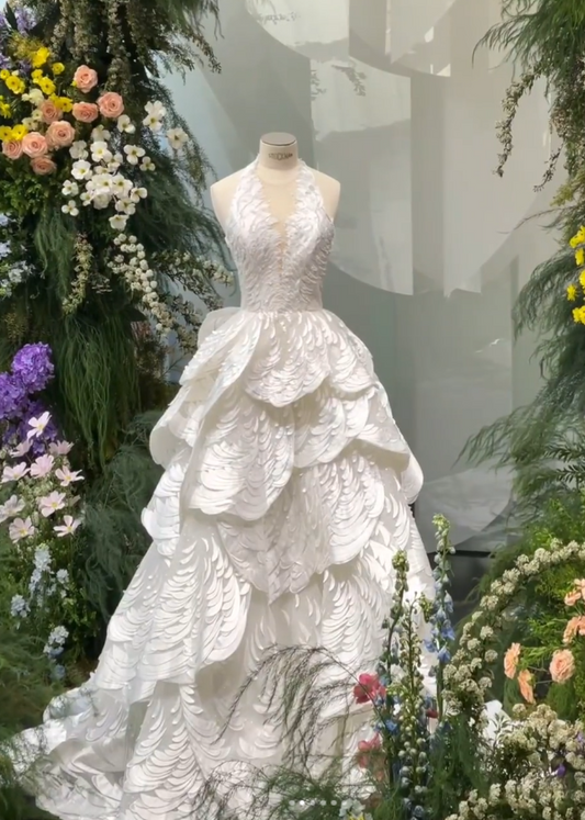 Fairy V-neck Ball Gown Tulle Long Wedding Dresses White Bridal Gowns Sleeveless Bridal Dresses DP3736