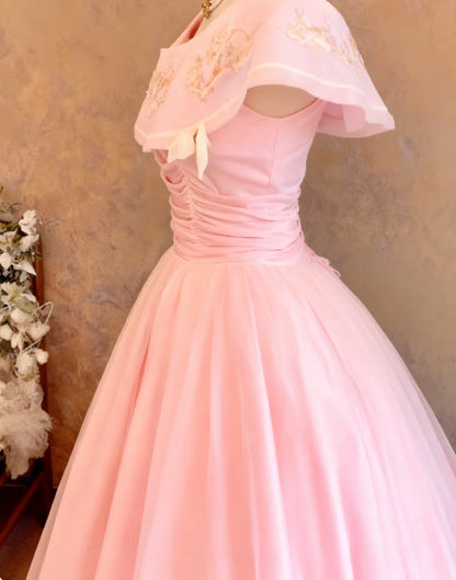 Fairy Jewel A-Line Long Prom Dresses Tulle Pastel Yellow Quinceanera Dresses Sweet 16 Dress DP3748