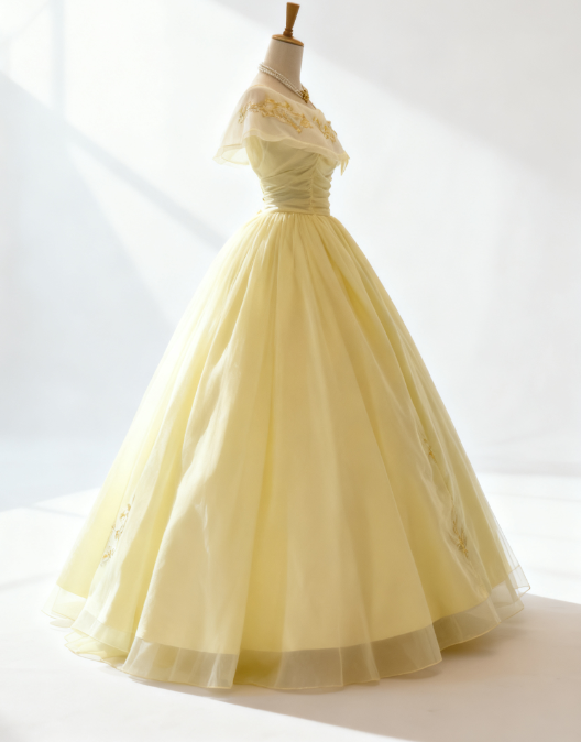 Fairy Jewel A-Line Long Prom Dresses Tulle Pastel Yellow Quinceanera Dresses Sweet 16 Dress DP3748