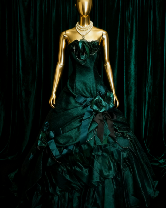 Gorgeous Strapless Ball Gown Satin Long Prom Dresses Dark Green Quinceanera Dresses Sweet 16 Dress DP3750