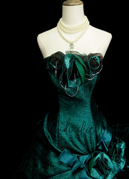 Gorgeous Strapless Ball Gown Satin Long Prom Dresses Dark Green Quinceanera Dresses Sweet 16 Dress DP3750