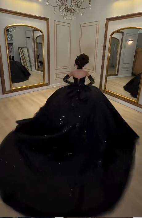 Glam Sweetheart Ball Gown Tulle Long Prom Dresses Black Quinceanera Dresses Sweet 16 Dress DP3752