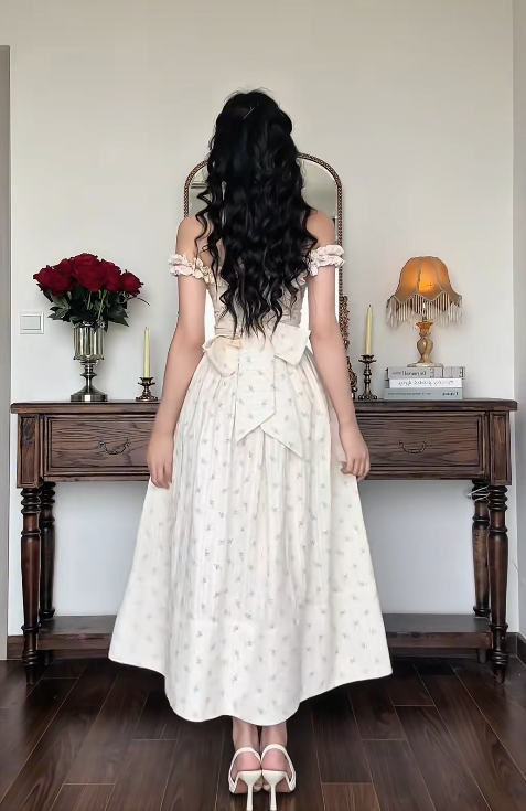 Elegant Off-the-shoulder A-Line Formal Dresses Satin Floral Wedding Guest Dresses DP3757