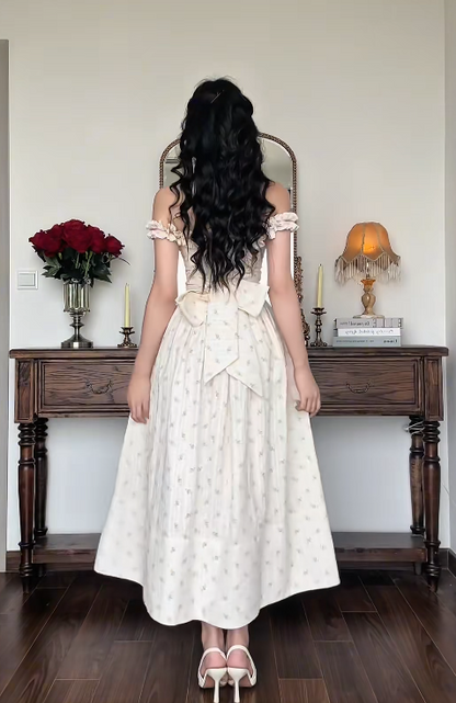 Elegant Off-the-shoulder A-Line Formal Dresses Satin Floral Wedding Guest Dresses DP3757