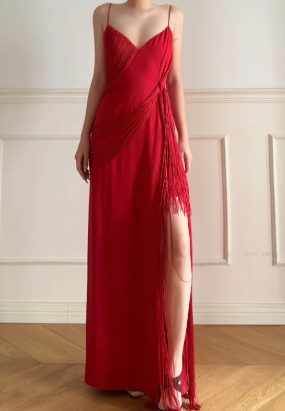 Sexy Spaghetti Strap Sheath Burgundy Long Prom Dresses Burgundy Evening Dresses with Slits DP3767