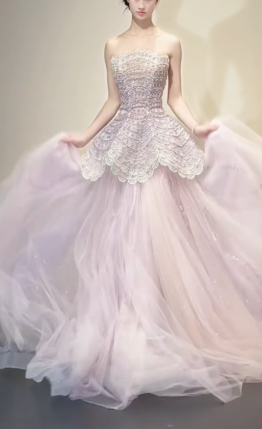 Cute Strapless A-Line Pink Long Prom Dresses Tulle Pink Birthday Dresses Sweet 16 Dress DP3768