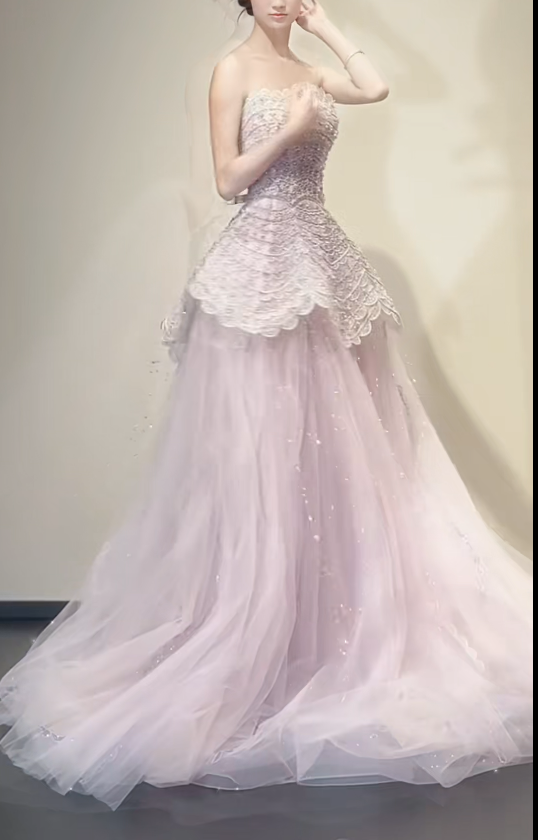 Cute Strapless A-Line Pink Long Prom Dresses Tulle Pink Birthday Dresses Sweet 16 Dress DP3768