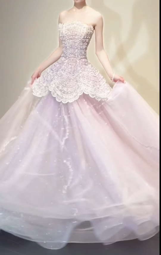 Cute Strapless A-Line Pink Long Prom Dresses Tulle Pink Birthday Dresses Sweet 16 Dress DP3768