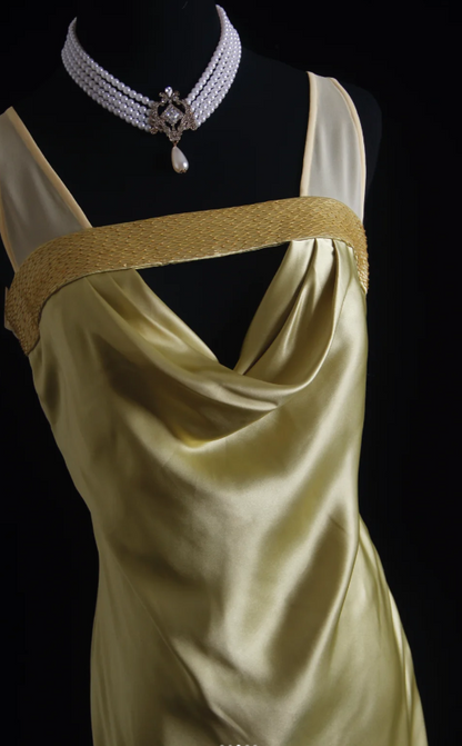 Vintage Sheath Silk Light Yellow Mother of the Bride Dress DP3775