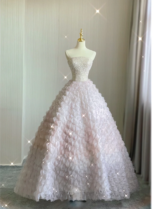 Pretty Ball Gown Strapless Sequins Beads Long Prom Dresses Graduation Dress High School Classy Evening Dresses DP378