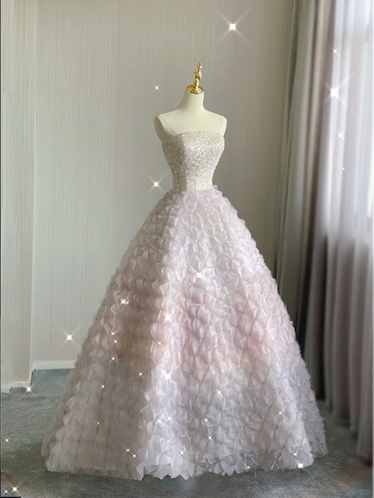 Pretty Ball Gown Strapless Sequins Beads Long Prom Dresses Graduation Dress High School Classy Evening Dresses DP378