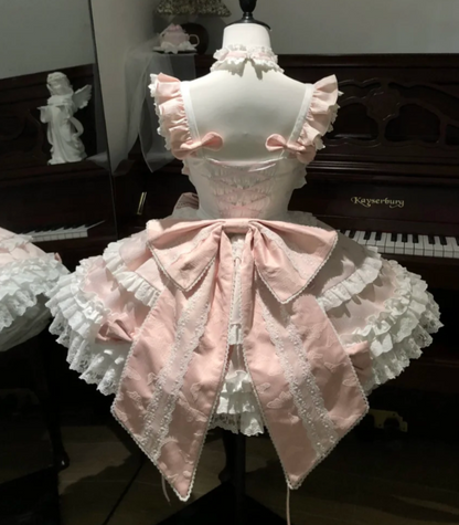 Cute Strap Ball Gown Pink Sleeveless Short Birthday Dress Lace Sweet Lolita Dress DP3797