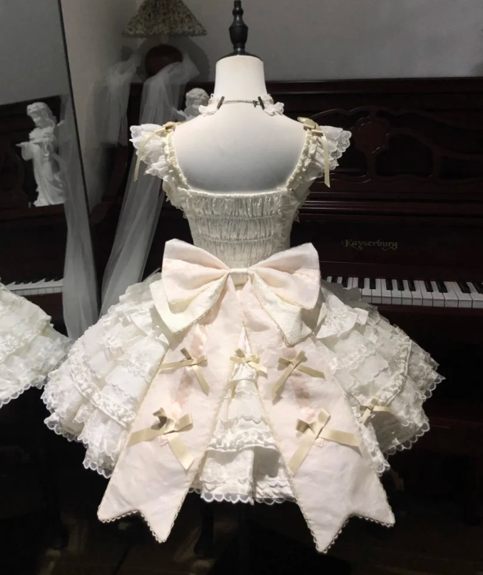 Fairy Strap Ball Gown White Sleeveless Short Birthday Dresses Lace Sweet Lolita Dresses DP3799