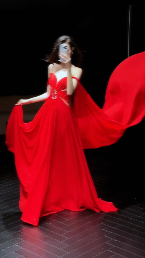 Elegant Sheath Long Prom Dresses , Chiffon Red Evening Dresses DP3801