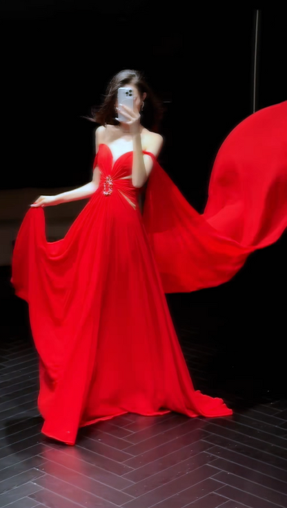 Elegant Sheath Long Prom Dresses , Chiffon Red Evening Dresses DP3801