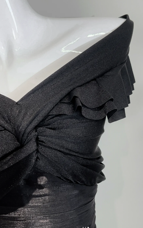 Elegant Off-Shoulder Sheath Long Prom Dresses Satin Black Evening Dresses DP3804