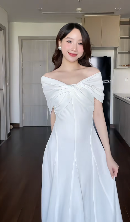 Elegant Off-Shoulder A-Line Long Prom Dress Chiffon White Wedding Guest Dress DP3806