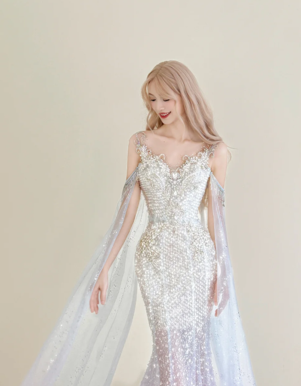 Gorgeous Sweetheart Neck Mermaid Long Prom Dress Sequined Tulle Pink Evening Gown DP3807