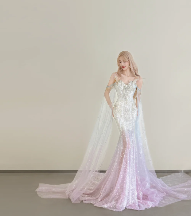 Gorgeous Sweetheart Neck Mermaid Long Prom Dress Sequined Tulle Pink Evening Gown DP3807