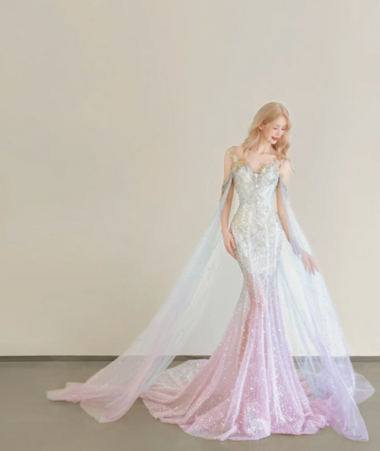 Gorgeous Sweetheart Neck Mermaid Long Prom Dress Sequined Tulle Pink Evening Gown DP3807