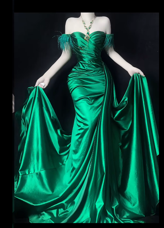 Glam Sweetheart Sheath Long Prom Dresses Satin Green Evening Dresses DP3815