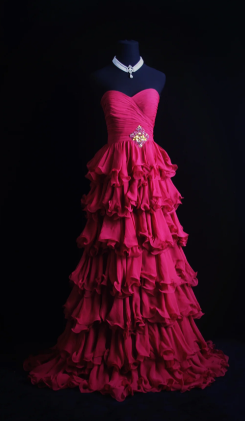 Gorgeous A-Line Hot Pink Long Prom Dresses Sweetheart Neck Evening Dresses Chiffon Hot Pink Formal Dresses DP3817