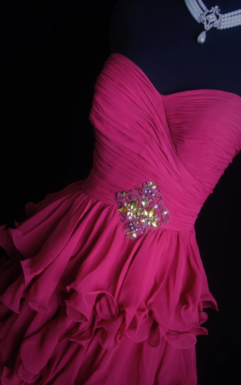 Gorgeous A-Line Hot Pink Long Prom Dresses Sweetheart Neck Evening Dresses Chiffon Hot Pink Formal Dresses DP3817