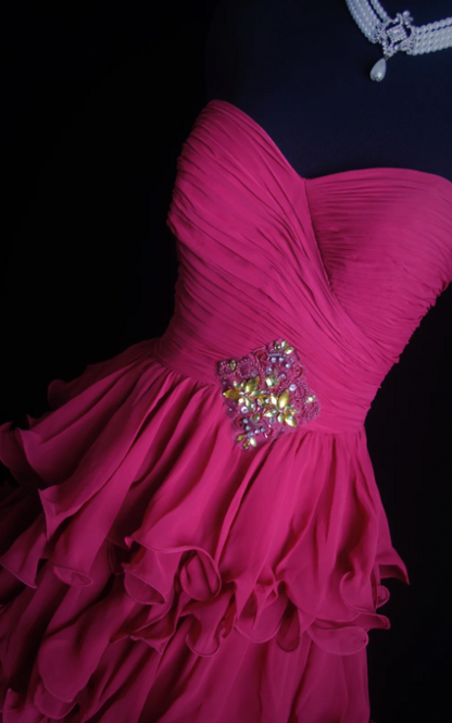 Gorgeous A-Line Hot Pink Long Prom Dresses Sweetheart Neck Evening Dresses Chiffon Hot Pink Formal Dresses DP3817