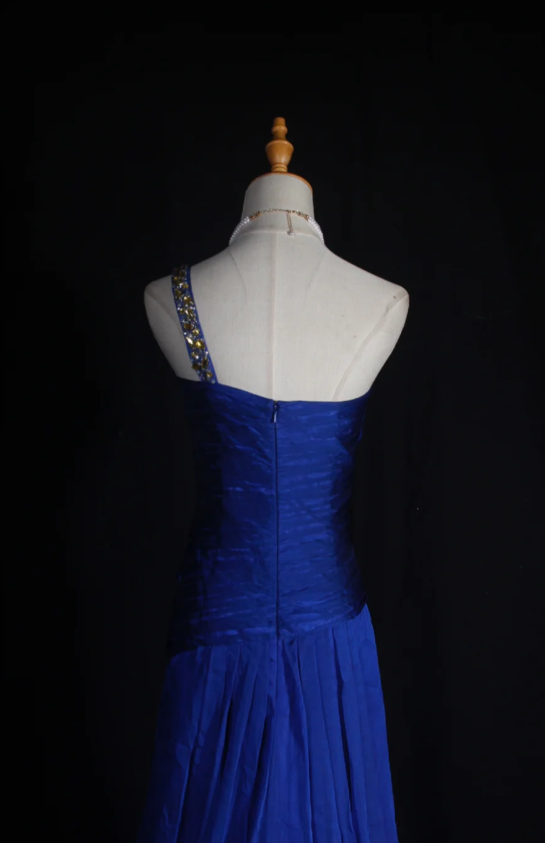 Gorgeous Sheath Royal Blue Long Prom Dresses One-shoulder Sleeveless Evening Dresses Chiffon Royal Blue Formal Dresses DP3818