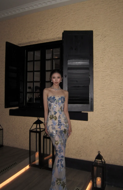 Chic Sweetheart Neck Sheath Long Prom Dresses Sleeveless Applique Evening Dresses DP3833