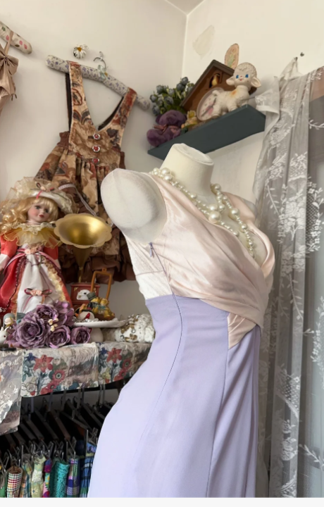 Chic V-neck Sheath Lilac Long Prom Dresses Sleeveless Chiffon Lilac Evening Dresses DP3834