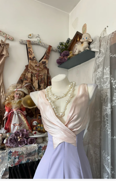 Chic V-neck Sheath Lilac Long Prom Dresses Sleeveless Chiffon Lilac Evening Dresses DP3834