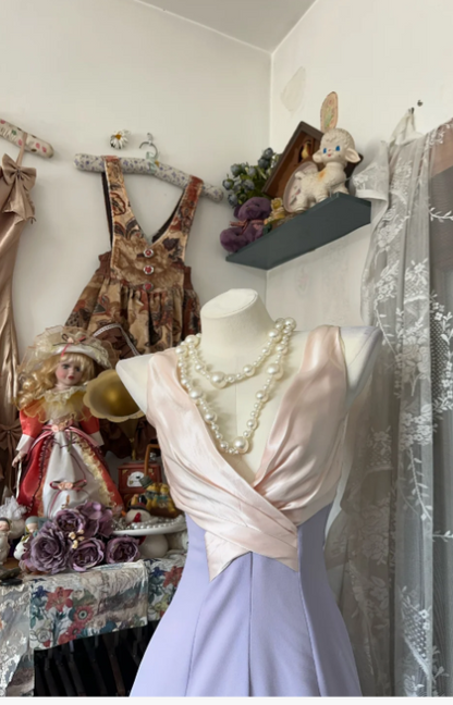 Chic V-neck Sheath Lilac Long Prom Dresses Sleeveless Chiffon Lilac Evening Dresses DP3834