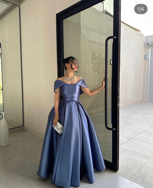 Elegant A-Line Short Sleeve Navy Blue Mother of the Bride Dresses Satin Navy Blue Evening Dresses DP3839