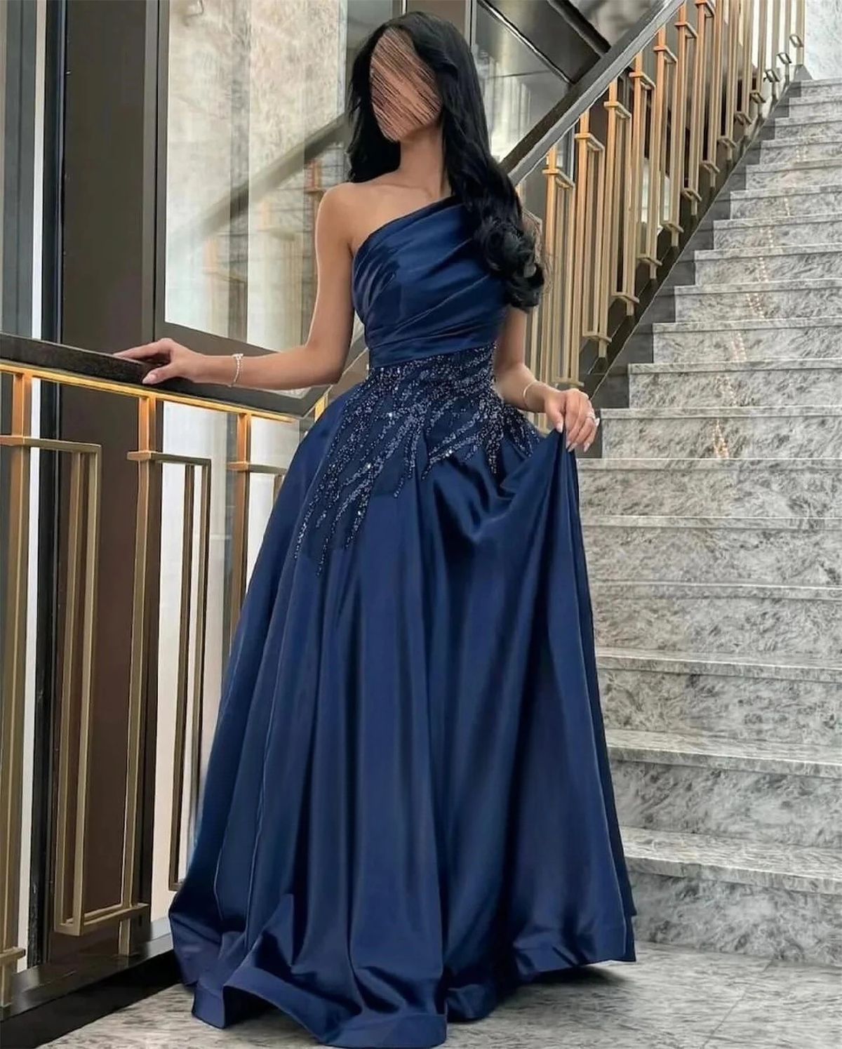 Elegant A-Line Sleeveless Navy Blue Mother of the Bride Dresses Satin Navy Blue Evening Dresses DP3840