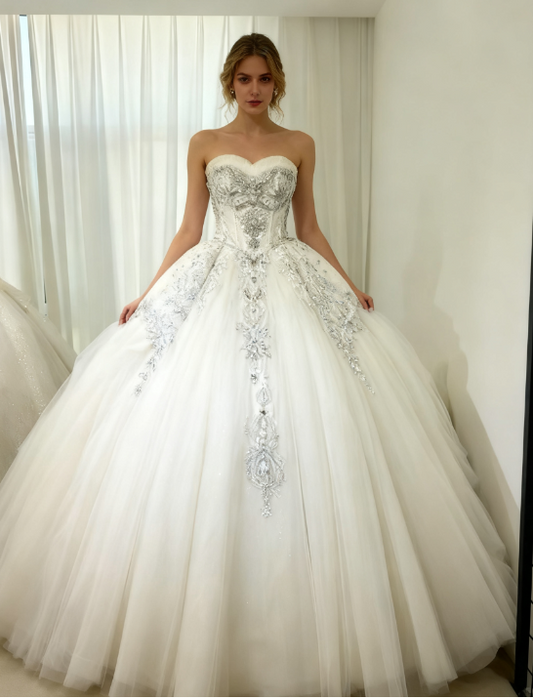 Timeless Sweetheart Neck Ball Gown Long Wedding Dresses Sleeveless Tulle Bridal Dresses White Bridal Gowns DP3845