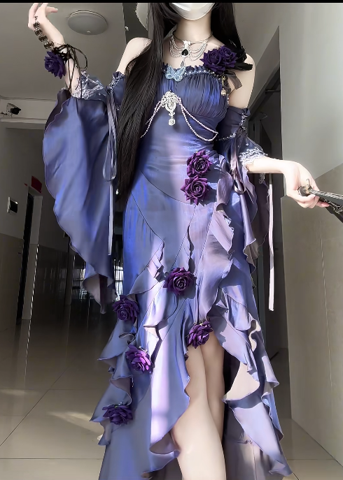 Sexy Spaghetti Strap Sheath Purple Long Prom Dresses Sleeveless Satin Ruffle Purple Birthday Dresses DP3856