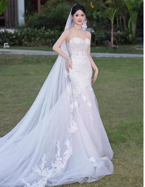 Simple Sweetheart Neck Mermaid Lace Long Wedding Dresses Applique White Bridal Gowns Sleeveless Bridal Dresses DP3866