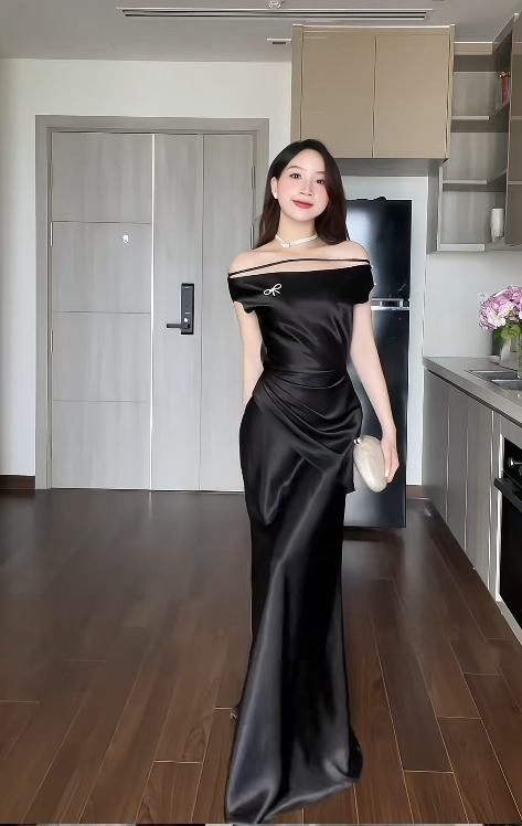 Elegant Bateau Sheath Black Long Prom Dresses Satin Black Wedding Guest Dresses DP3873