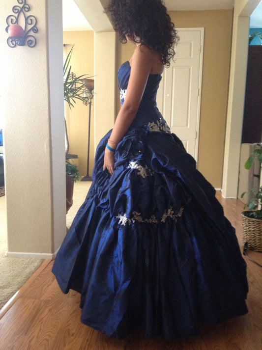 Elegant A-Line Blue Long Prom Dresses Strapless Taffeta Blue Evening Dresses DP3913