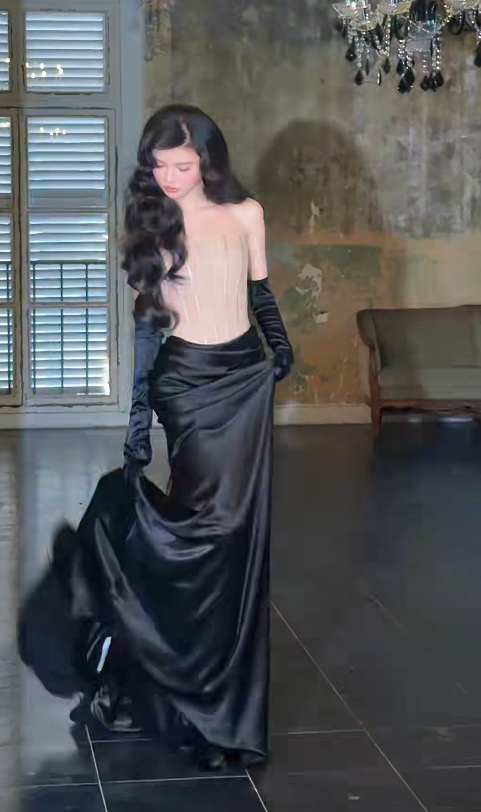 Chic Strapless Sheath Black Long Prom Dresses Sleeveless Champagne Evening Dresses DP3926