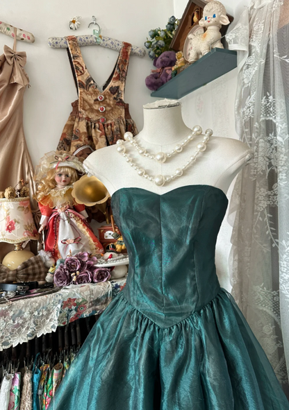 Sexy Strapless Sheath Long Prom Dresses Tulle Sleeveless Green Evening Dresses DP3929