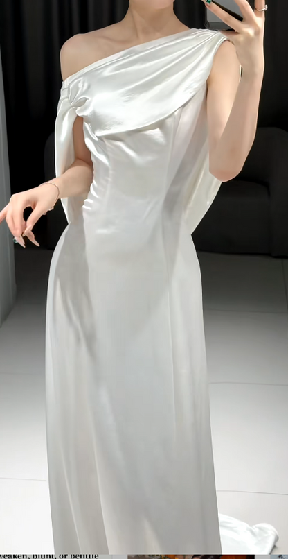 Timeless Sheath Long Wedding Dresses, Sleeveless White Bridal Dresses, Satin Bridal Gowns DP3938