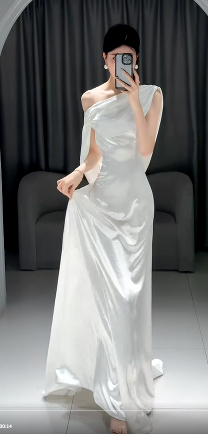 Timeless Sheath Long Wedding Dresses, Sleeveless White Bridal Dresses, Satin Bridal Gowns DP3938