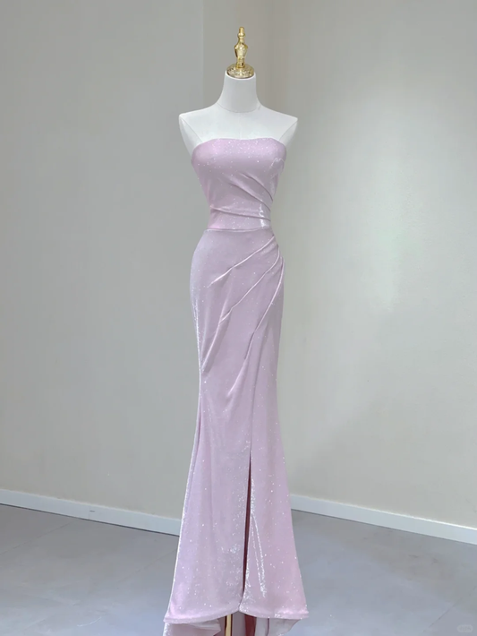 Pretty Mermaid Strapless Sequin Long Pink Prom Dresses Graduation Dress High School Classy Evening Dresses DP394